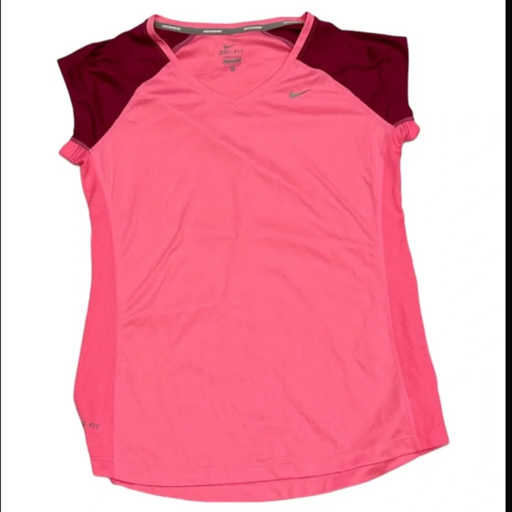 Nike Dri Running Fit V Neck Cap Sleeves | Side Mesh | Pink Burgundy Size M NWT